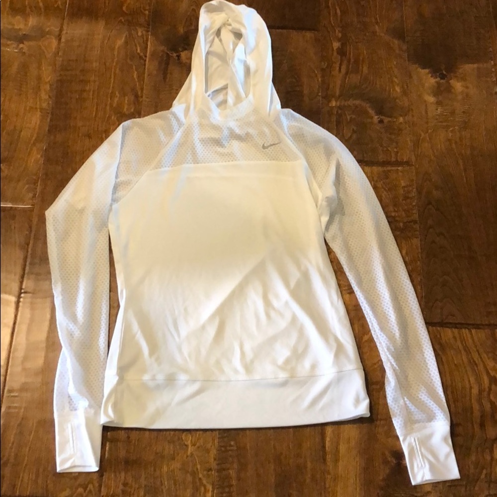 White Nike Dri Fit pullover with hood